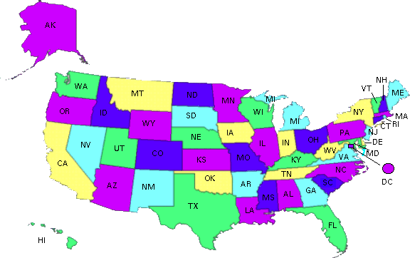 [clickable map of U.S.]
